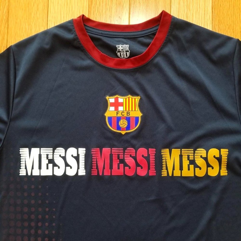 FCB MESSI MESSI MESSI BLACK SHORT SLEEVE SOCCER JERSEY MEN'S SIZE MEDIUM